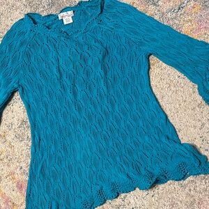 Teal Crocheted Knit Sweater L
